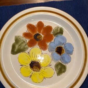 Floral Dinner Plate with Brown, Yellow, and Blue Design 11” plate made in Japan